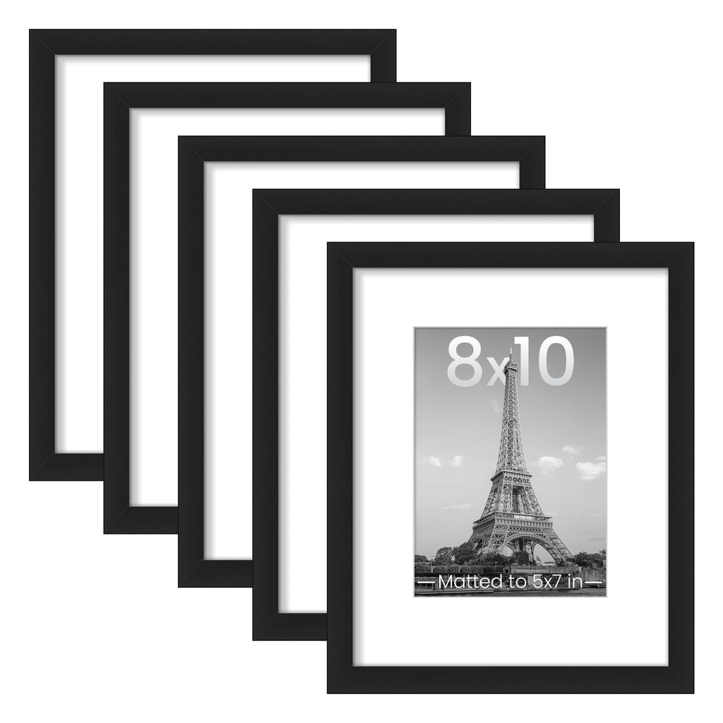 upsimples 8x10 Picture Frames, Gallery Wall Frames Set of 5, Black | Photo Frame Collage Wall Decor, 8 x 10 Frame, 5x7 Frame with Mat for Family, Baby, Hallway, Christmas
