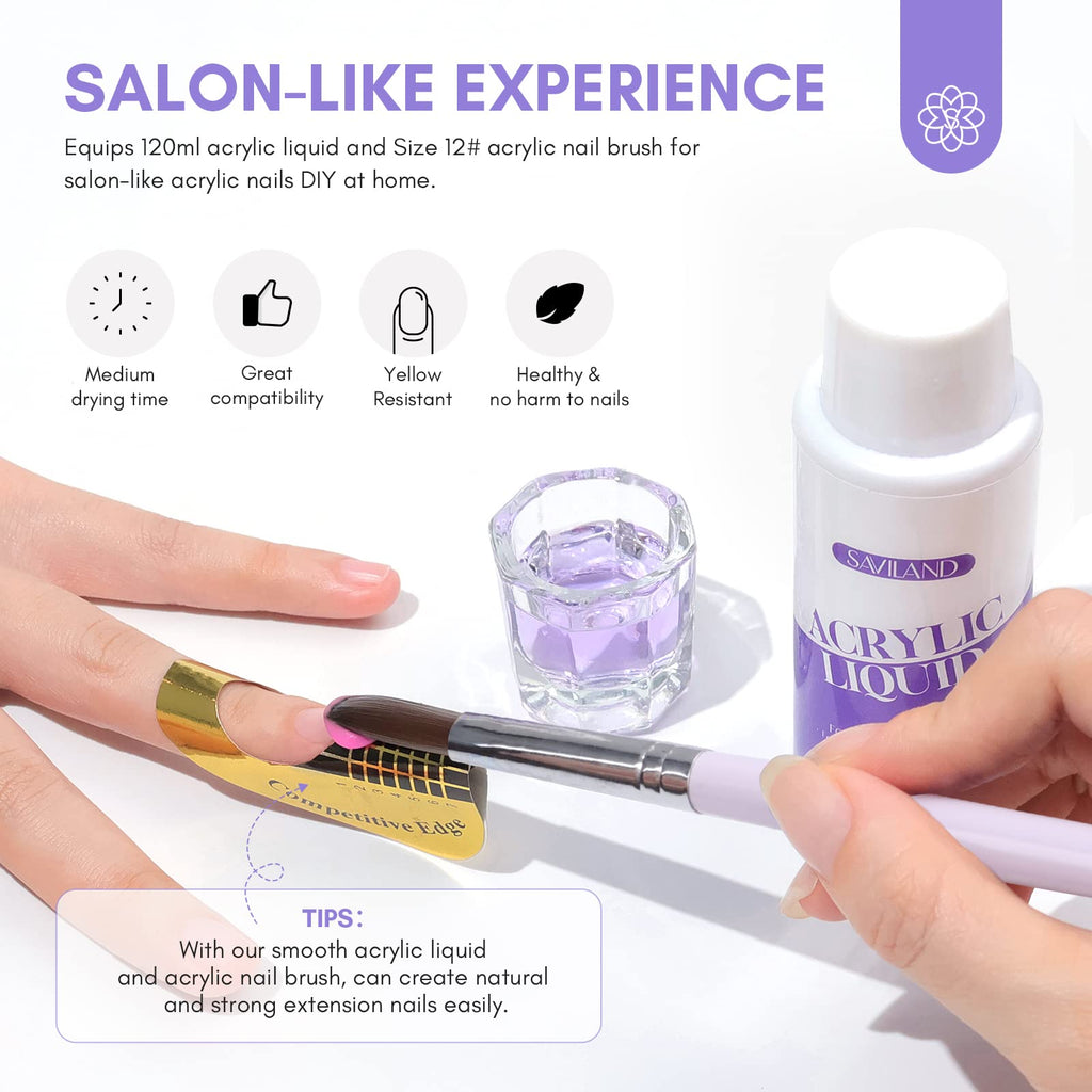 SAVILAND Low Odor EMA Monomer Acrylic Nail Liquid, 4 oz | Non-Yellowing Monomer with #12 Nail Brush, Strong Adhesion, For Extensions & 3D Sculpting, DIY Beginners, Home and Salon Use