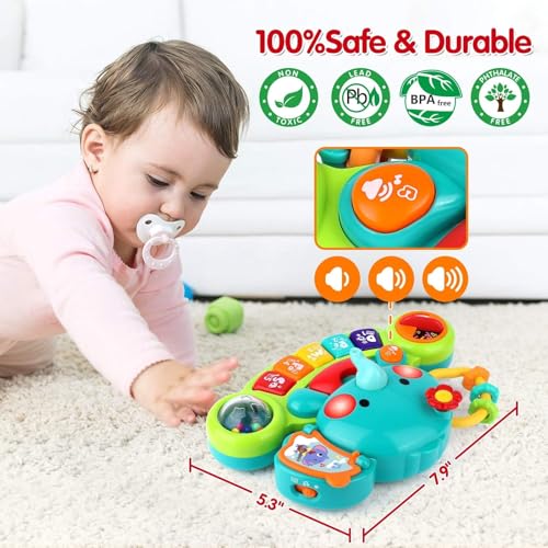 Baby Piano Toys 6-12 Months, Elephant Piano Keyboard Newborn & Infant Toys | Light Up Musical Toddler Toys for 1 Year Old Boy Girl, Christmas & Birthday Gifts For 12-18 Months, 6 7 8 9 Month Old Toys