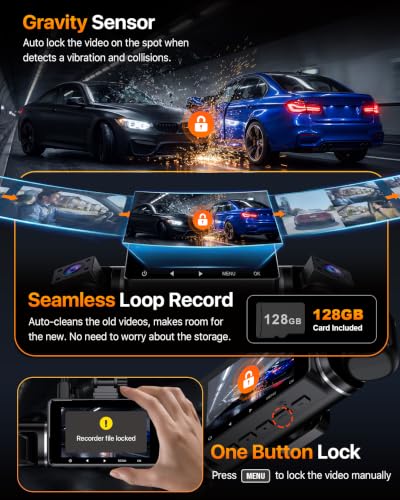 Icesky 4K Dash Cam Front and Rear Left Right with GPS, 20MB/s WiFi 6 | Include 128GB SD Card, G-Sensor, 5.8GHz WiFi6, Parking Mode, 8 IR Lights, 4K Front 1080P Rear/Left/Right, 360° 4 Channel