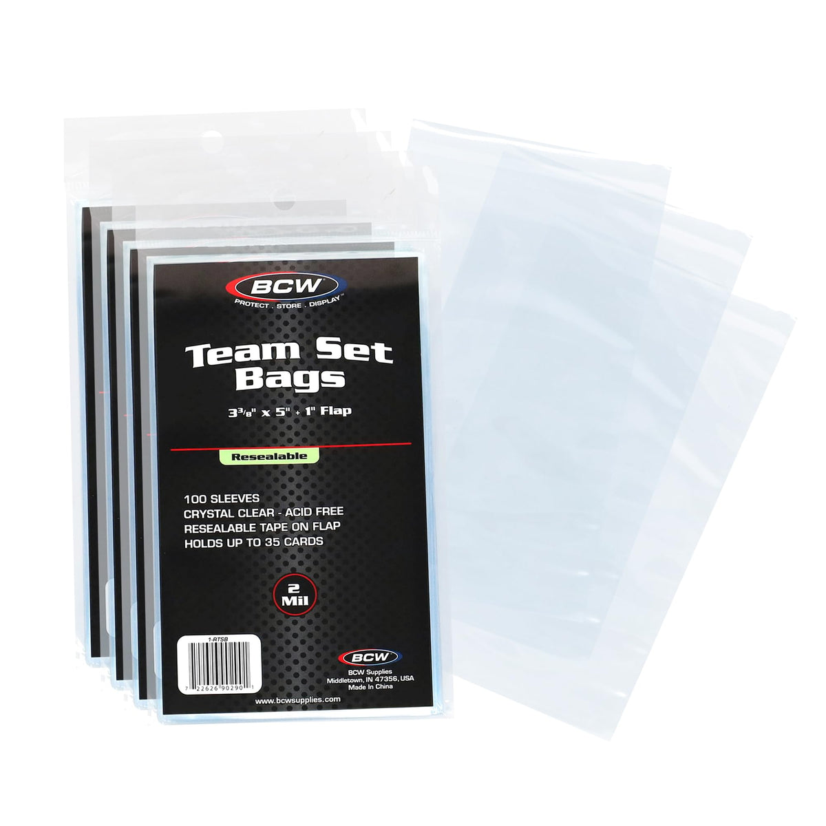BCW Resealable Team Set Bags for Trading Cards, 400 Count | Holds up to 35 loose cards, 5 standard 35 pt toploaders, or magnetics up to 108 pt with an adhesive flap closure.