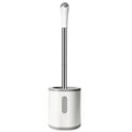 AONEZ Compact Toilet Brush & Holder, Stainless Steel Handle, Space Saving for Storage, Deep Cleaning, Drip-Proof, Easy to Assemble, Nylon Bristles, White & Grey