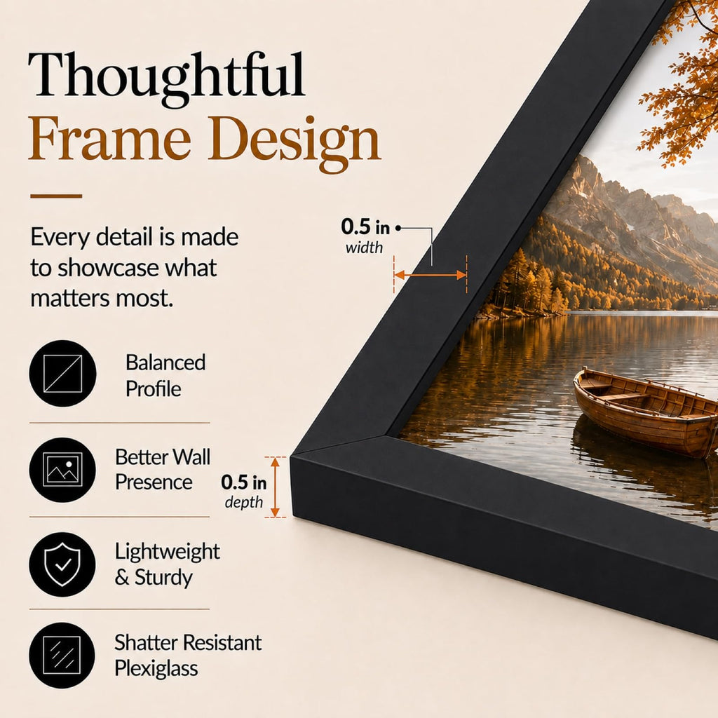 JCJMY 8.5x11 Picture Frame for Wall or Tabletop Display, Black | 8.5 x 11 Certificate Photo Frame with Shatter-Resistant Plexiglass, Sturdy Classic 8.5 by 11 Frame
