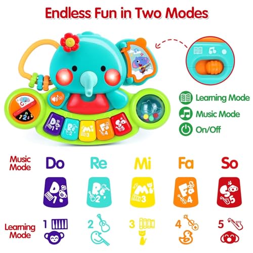 Baby Piano Toys 6-12 Months, Elephant Piano Keyboard Newborn & Infant Toys | Light Up Musical Toddler Toys for 1 Year Old Boy Girl, Christmas & Birthday Gifts For 12-18 Months, 6 7 8 9 Month Old Toys
