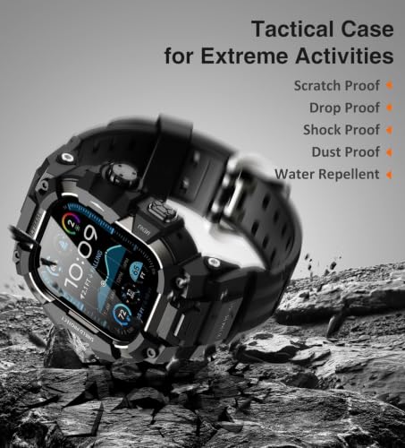 ULTIMAL Rugged Case with Band for Apple Watch Ultra 4/3/2/1, 49mm Black | Military-Grade Shockproof Bumper Cover with Tactical Band Men, Built for Rugged Protection, Secure Fit and Everyday Comfort