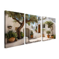 Framed Prints for Walls Set of 3 30x40 cm, Mediterranean Courtyard Olive Tree Canvas Wall Art, White Villa Canvas Pictures for Bedroom Living Room Home Office, with Hook-and-Loop Pads and Hooks