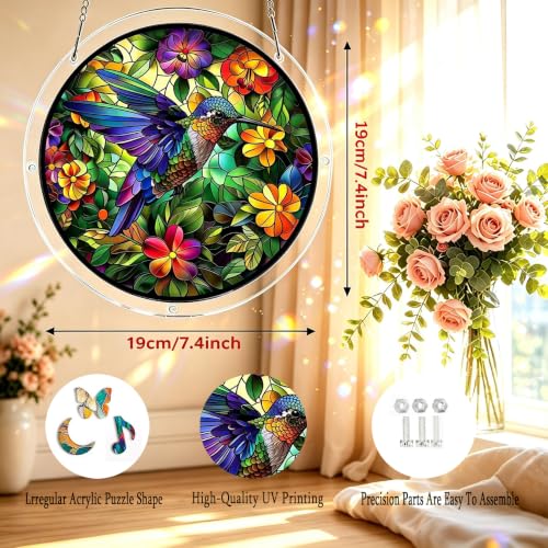 Hummingbird 83 Piece Acrylic Jigsaw Puzzle,DIY Hanging Sun Catcher Puzzle | Stained Glass Acrylic Suncatcher Puzzle,Home Garden Decoration,DIY Puzzles Window Hanging