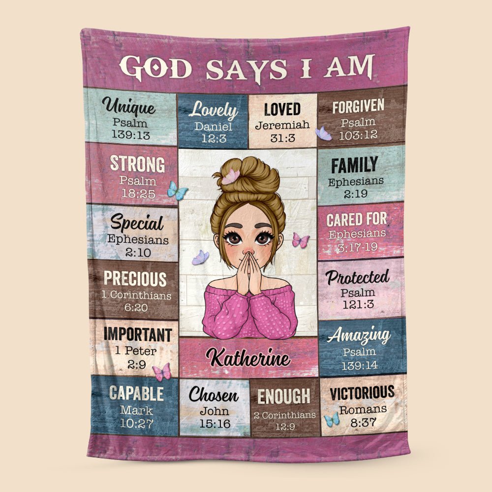 Personalized 'God Says I Am' Blanket - Faith-Inspired Gift for Women