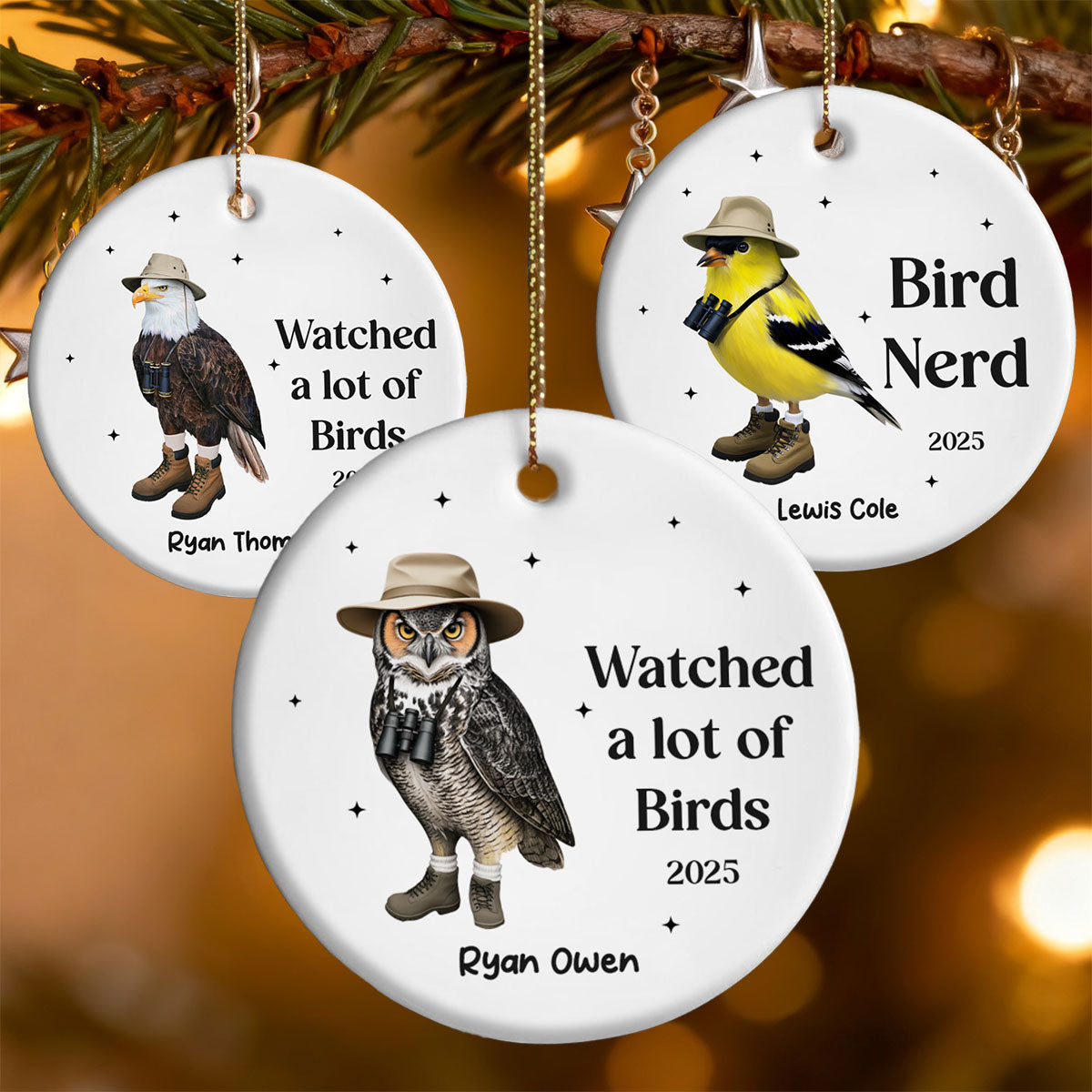 "Watched A Lot Of Birds" Personalized Ceramic Ornament - Custom Bird Watching Gift for Bird Lover