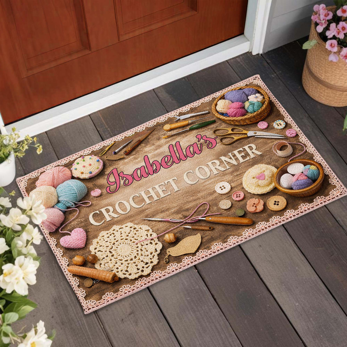 Crochet Corner Custom Doormat - Personalized Gift for Crochet Lovers and Crafters