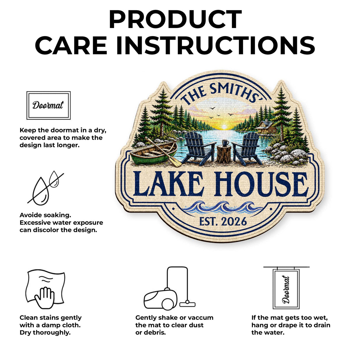 Our Lake House Sunset Adirondack Chairs - Personalized Custom Shaped Doormat Gift for Family
