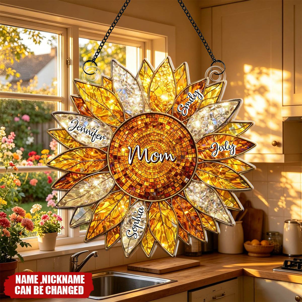 The Sunshine Of Our Family - Personalized Sunflower Suncatcher Ornament