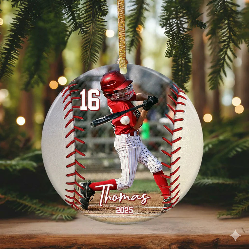 Custom Photo Baseball Player Ceramic Ornament - Personalized Keepsake Gift for Player or Baseball Lover