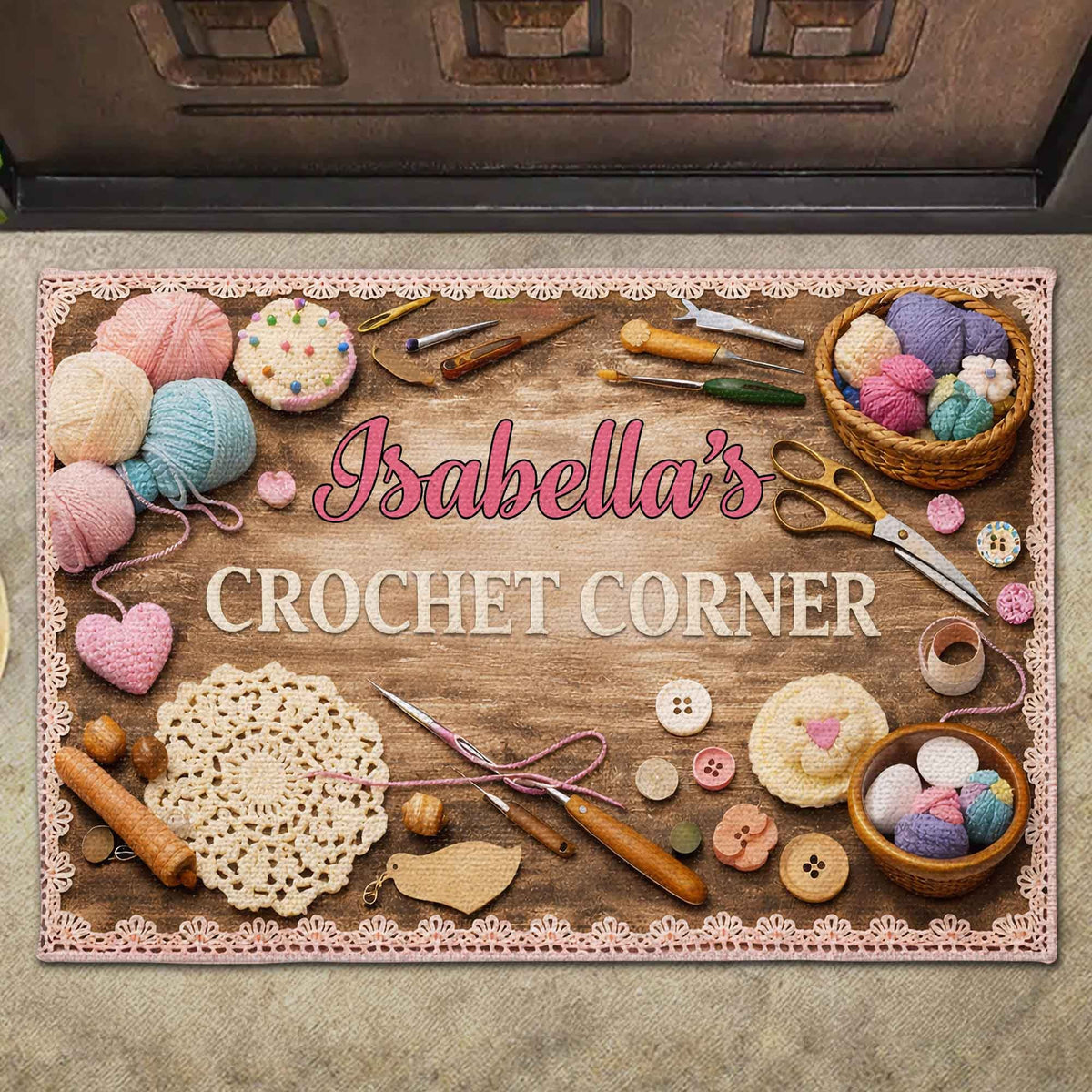 Crochet Corner Custom Doormat - Personalized Gift for Crochet Lovers and Crafters