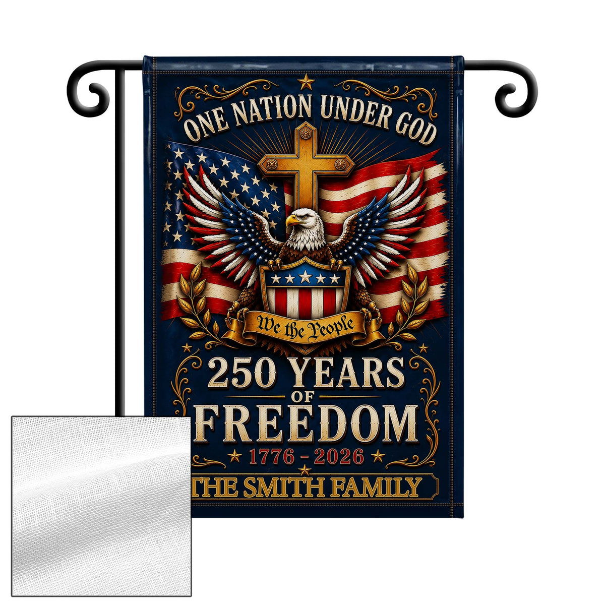 "One Nation Under God" Personalized Garden Flag - Custom Family Name 250 Years of Freedom American Patriotic Decor