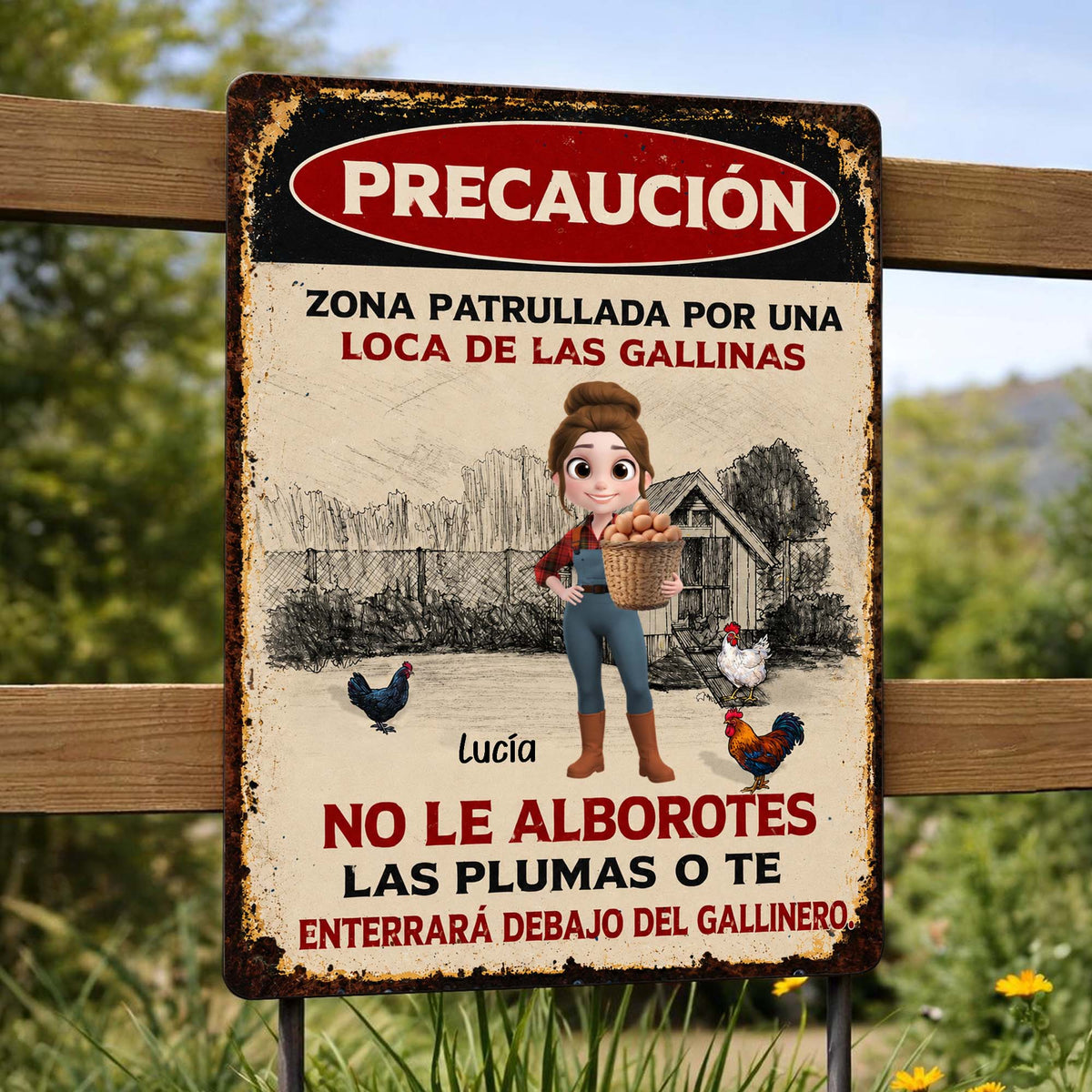 Precaución Zona Patrullada Por Una Loca De Las Gallinas - Personalized Metal Sign for Chicken Lovers Gift