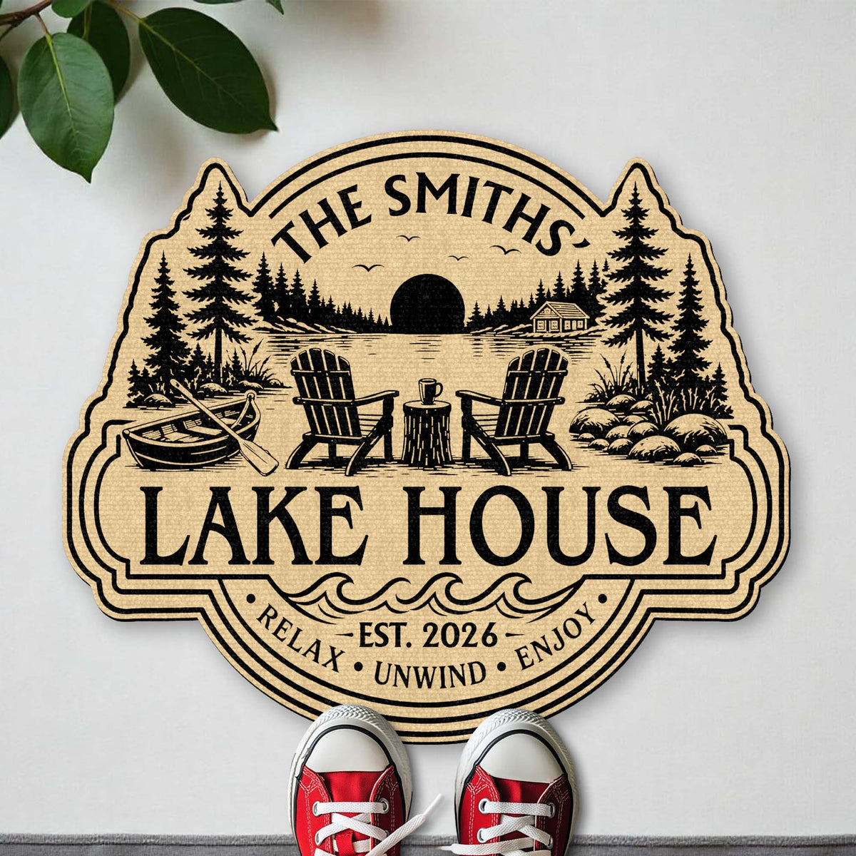 Lake House Relax Unwind Enjoy - Personalized Custom Shaped Doormat for Cabin Decor
