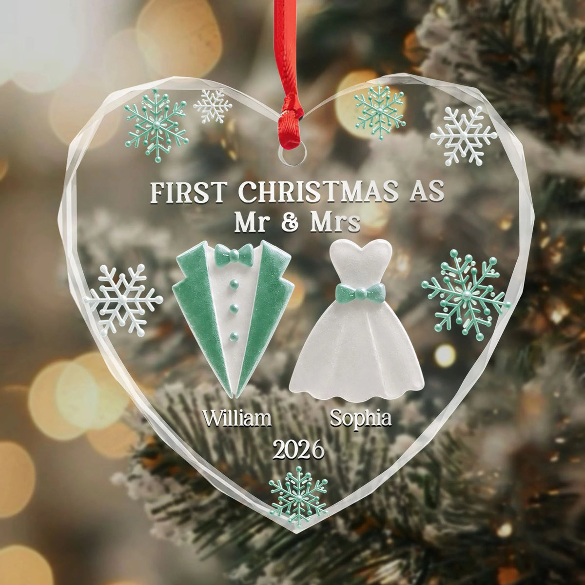 "First Christmas As Mr & Mrs" Personalized Glass Ornament - Custom Wedding Keepsake Gift  for Couples