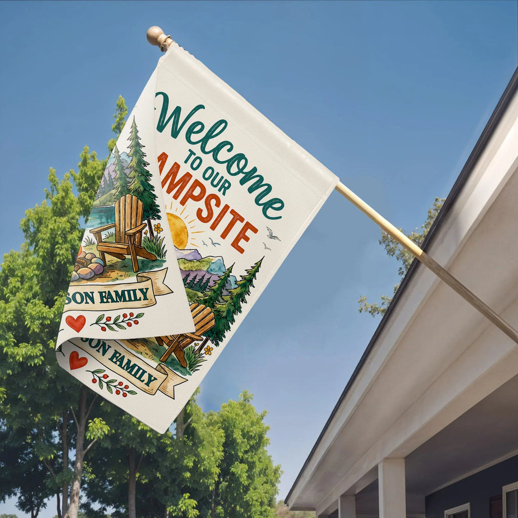 Welcome to Our Campsite Custom Family Name Garden Flag - Personalized Camping Outdoor Yard Decor for Campers