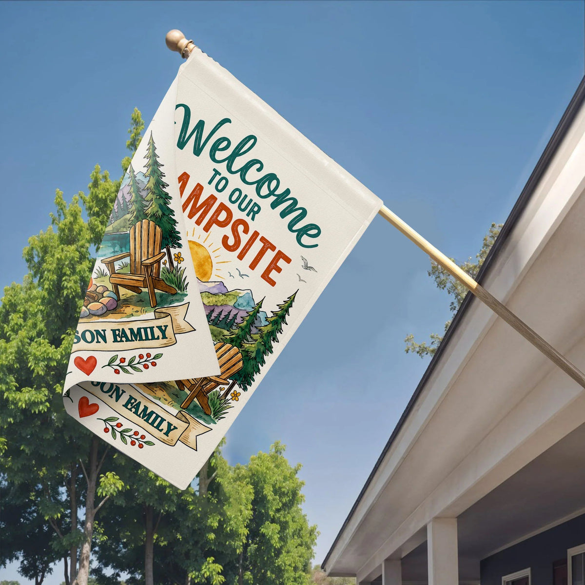 Welcome to Our Campsite Custom Family Name Garden Flag - Personalized Camping Outdoor Yard Decor for Campers