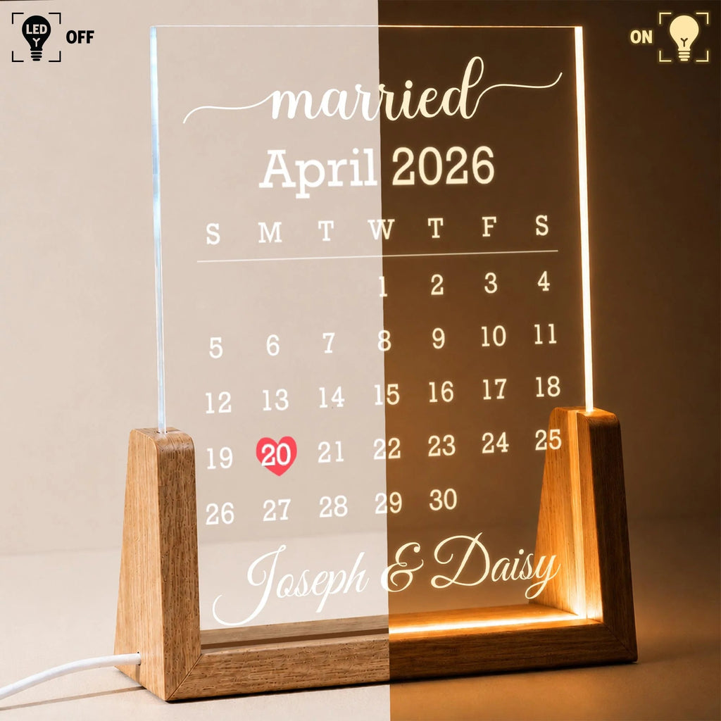 "married" Custom Calendar LED Night Light - Personalized Anniversary Gift for Couples