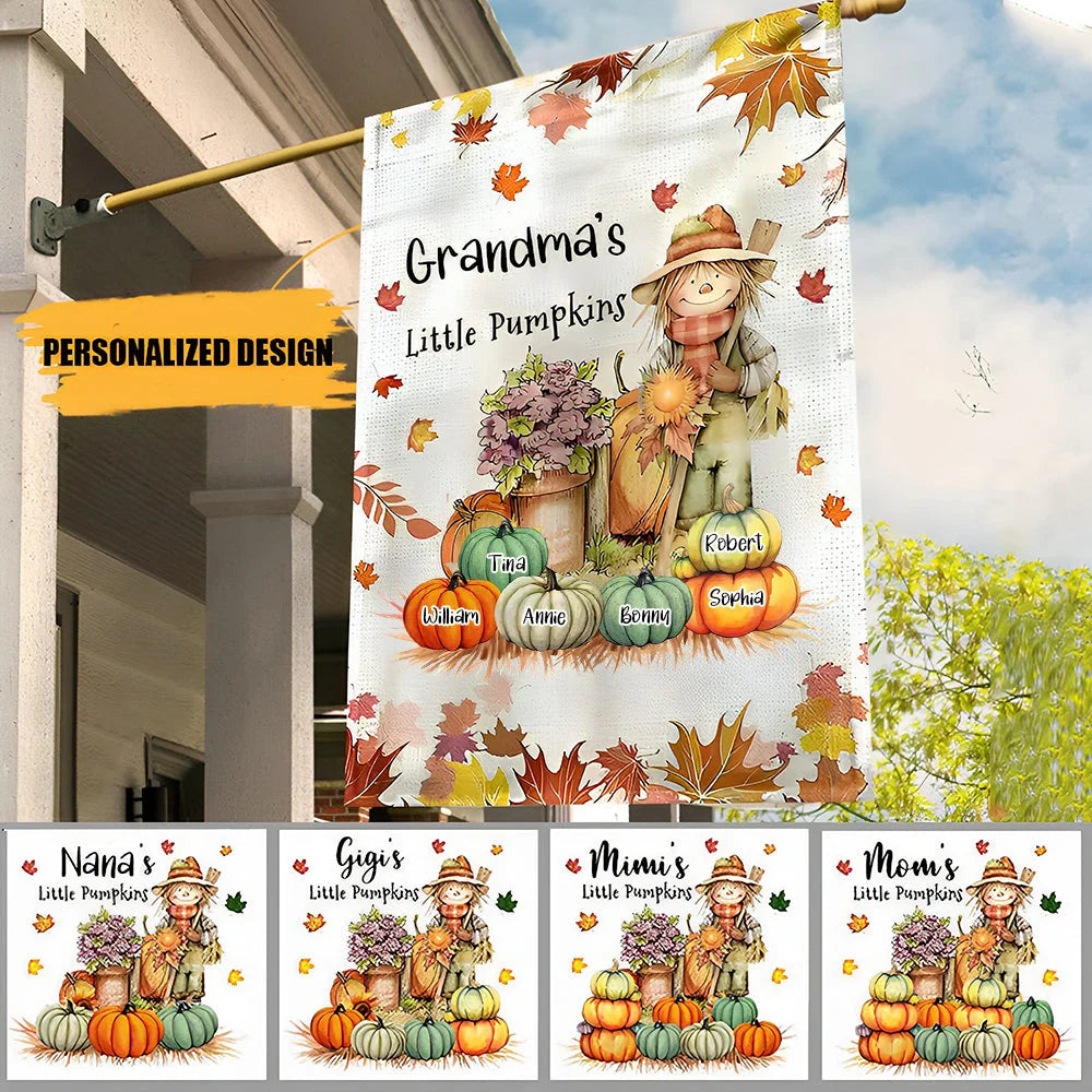Grandma's Little Pumpkins Personalized Fall Garden Flag - Custom Thanksgiving Yard Decor