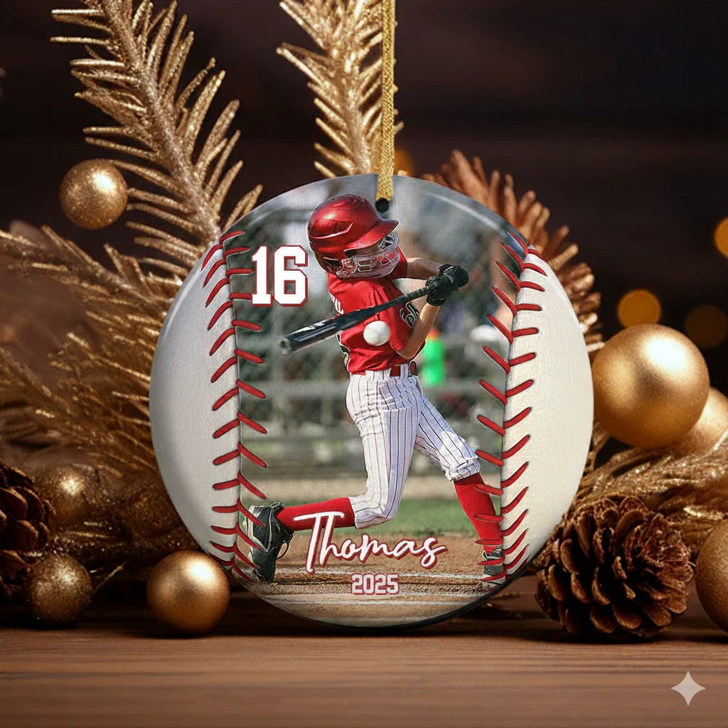 Custom Photo Baseball Player Ceramic Ornament - Personalized Keepsake Gift for Player or Baseball Lover