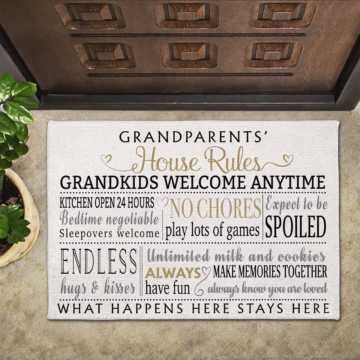 Grandparents House Rules Grandkids Welcome Anytime - Personalized Doormat for Grandma Grandpa