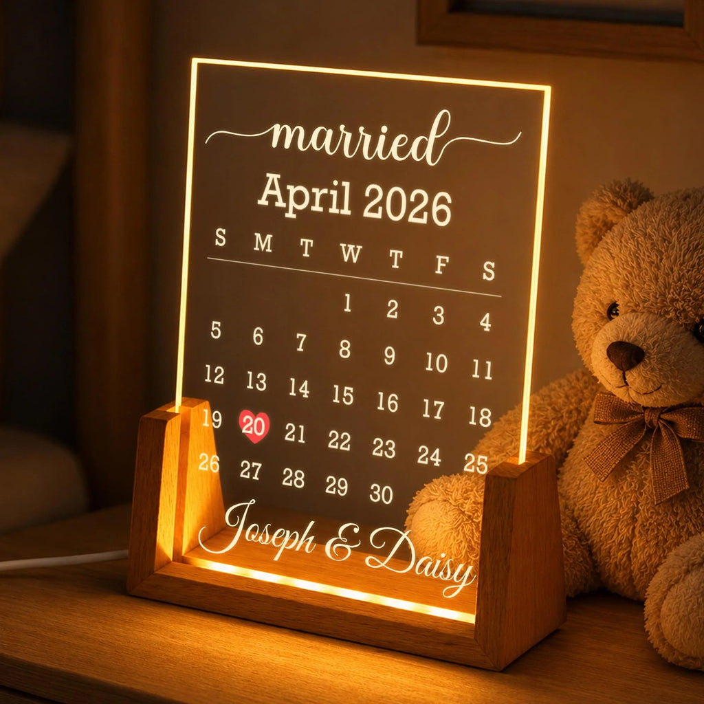 "married" Custom Calendar LED Night Light - Personalized Anniversary Gift for Couples
