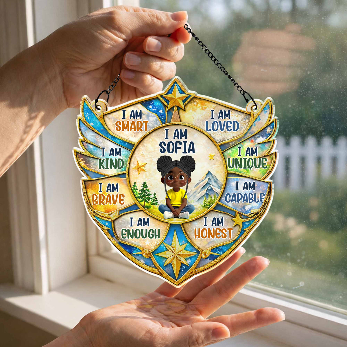 I Am Smart Loved Kind Personalized Suncatcher Ornament - Custom Affirmations Gift for Kids