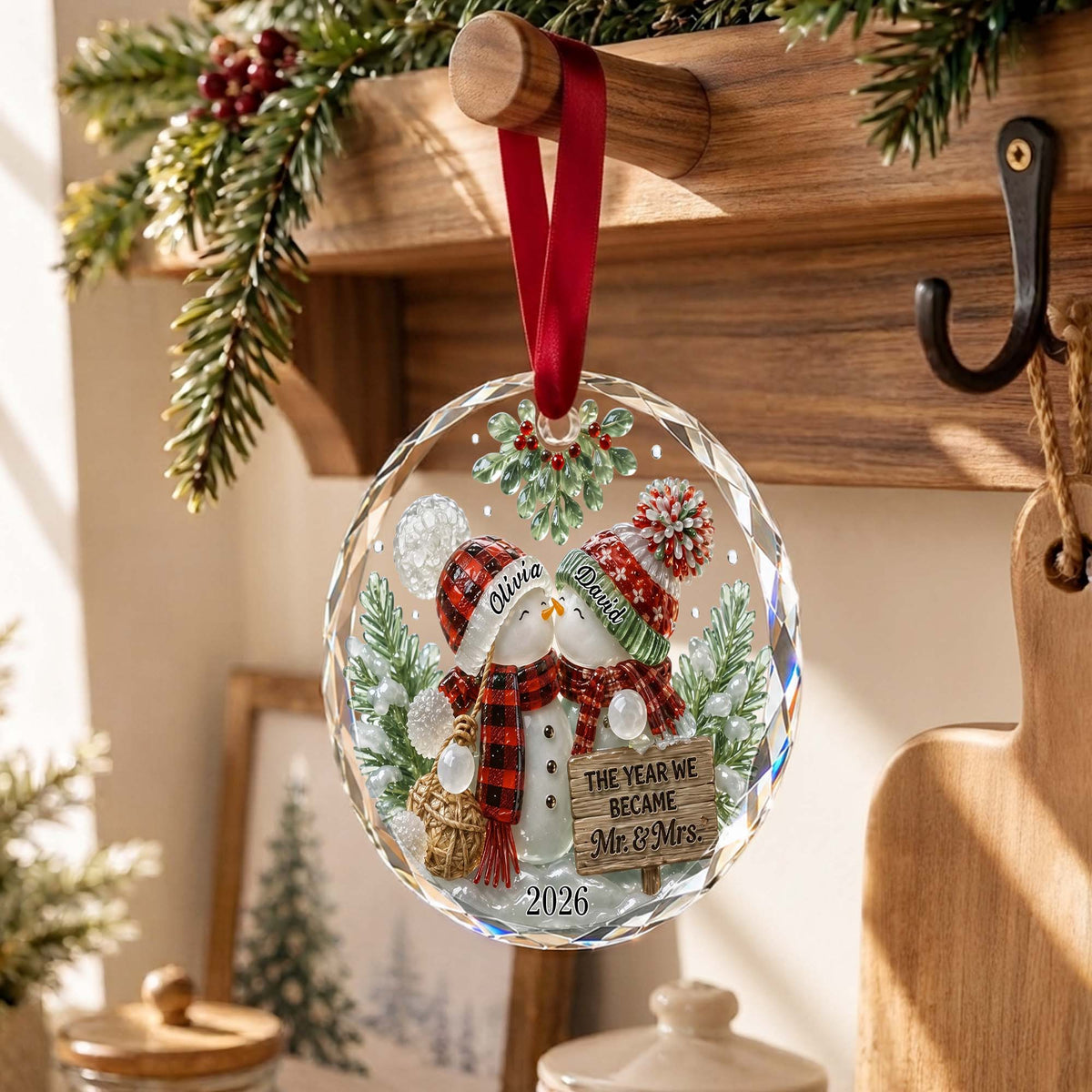 The Year We Became Mr. & Mrs. Personalized Glass Ornament - Custom Newlywed Couples Christmas Keepsake
