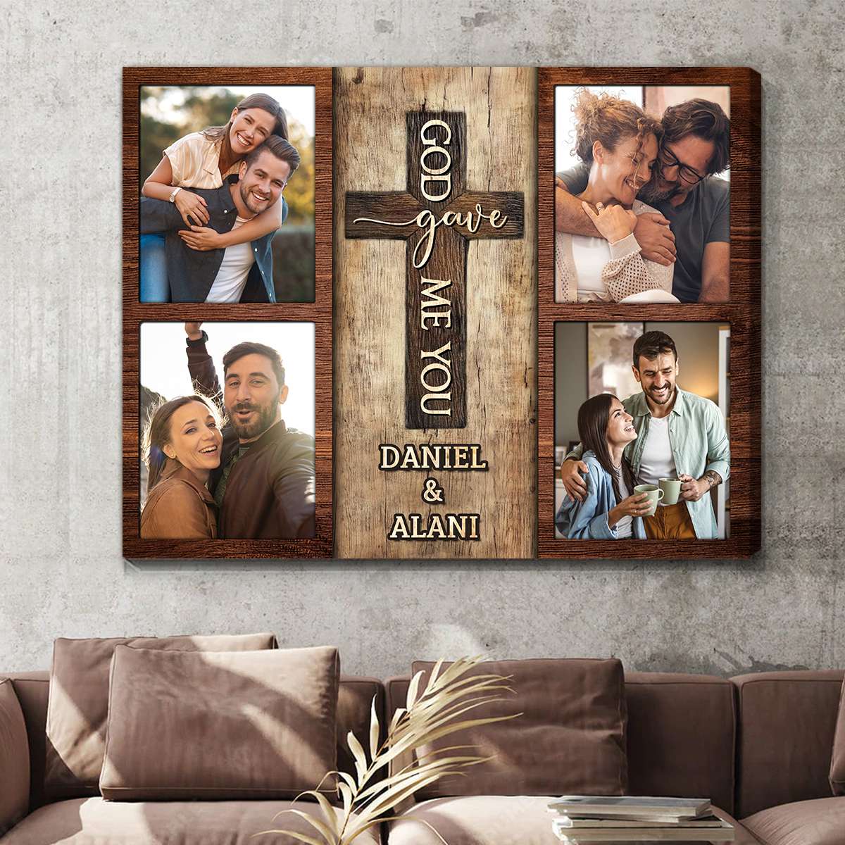 "God Gave Me You" Custom Photo Collage Canvas / Poster - Personalized Rustic Wall Art Anniversary Gift for Couples
