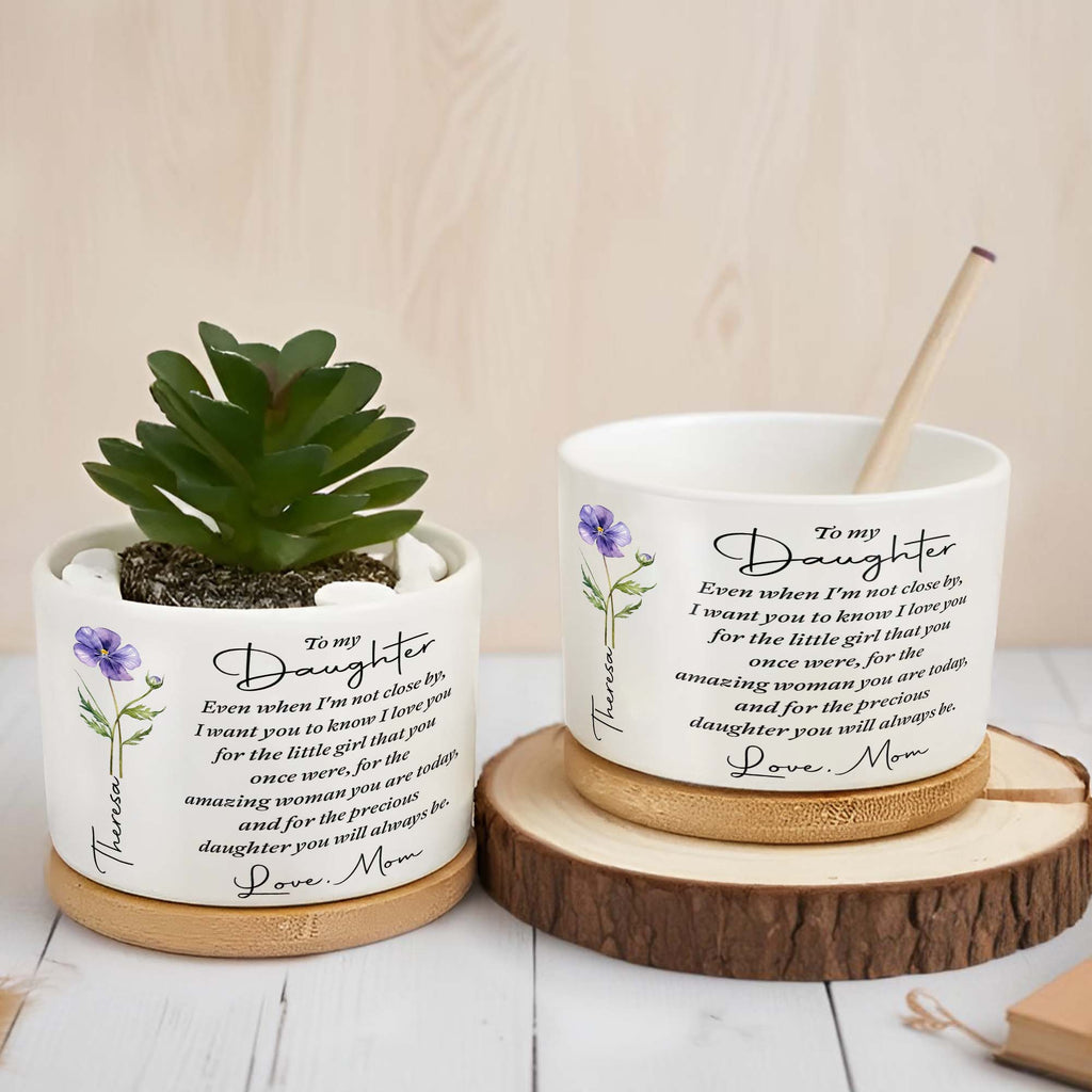 To My Daughter Personalized Ceramic Plant Pot - Custom Birth Month Flower Planter Gift from Mom