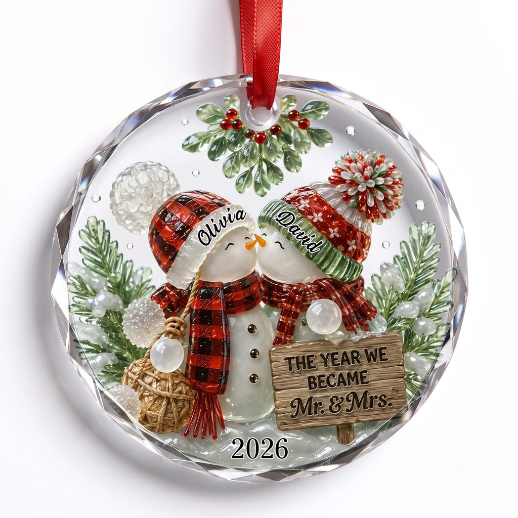 The Year We Became Mr. & Mrs. Personalized Glass Ornament - Custom Newlywed Couples Christmas Keepsake
