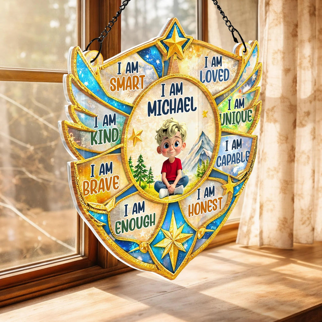 I Am Smart Loved Kind Personalized Suncatcher Ornament - Custom Affirmations Gift for Kids