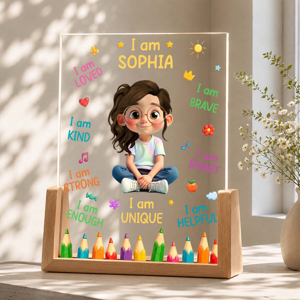 I Am Loved Kind Strong Custom Name LED Night Light - Personalized Kids Affirmations Gift