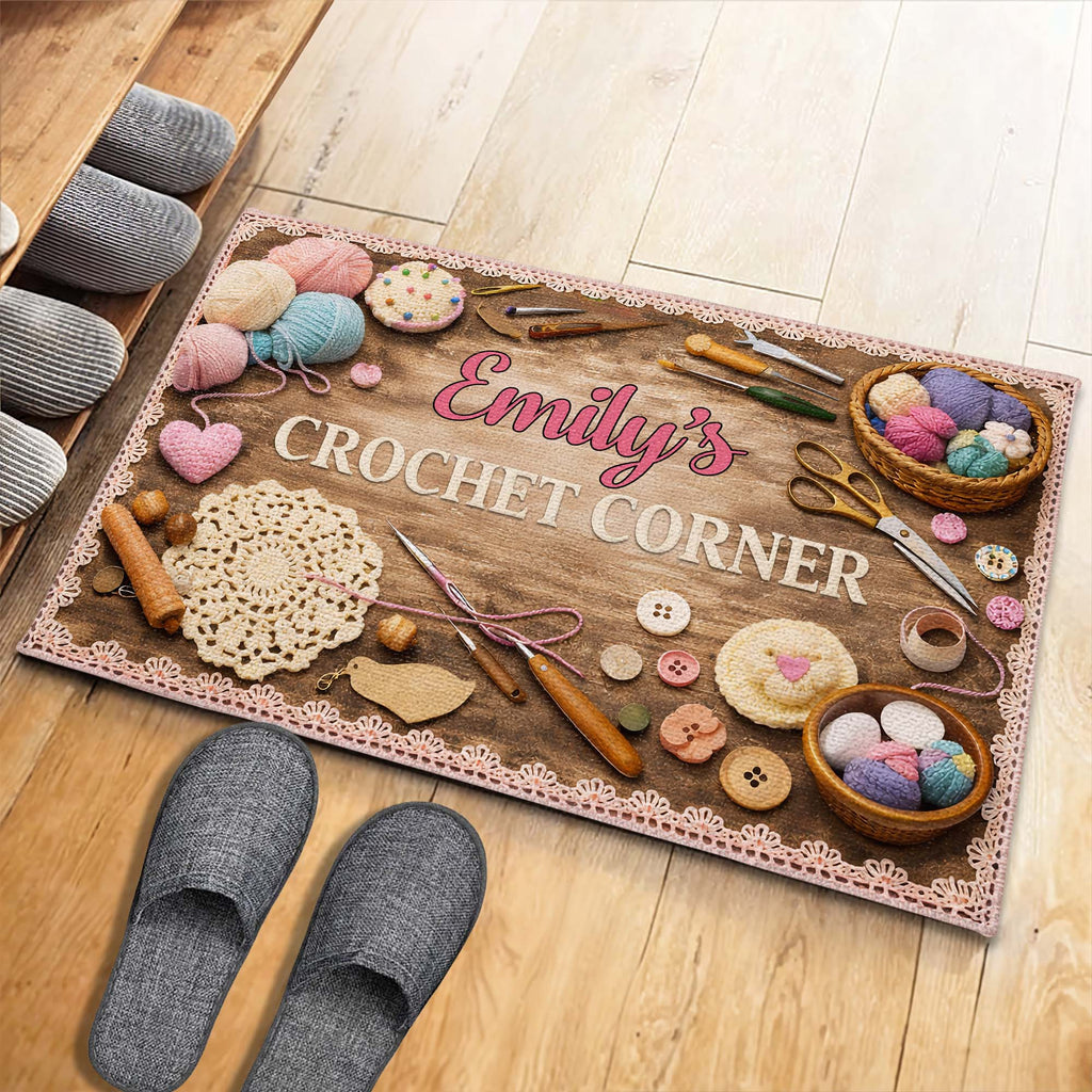 Crochet Corner Custom Doormat - Personalized Gift for Crochet Lovers and Crafters
