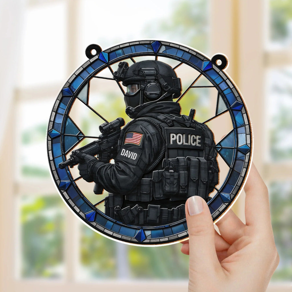 Honor Our Law Enforcement Tactical Gear Design Personalized Suncatcher - Custom Police Officer Decor Gift for Family