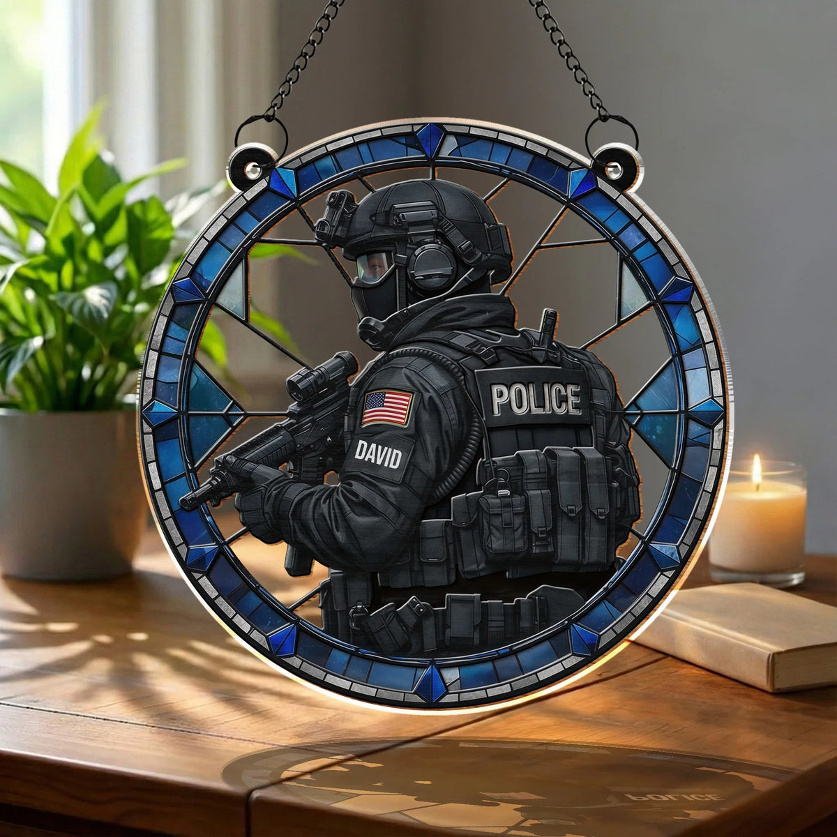 Honor Our Law Enforcement Tactical Gear Design Personalized Suncatcher - Custom Police Officer Decor Gift for Family