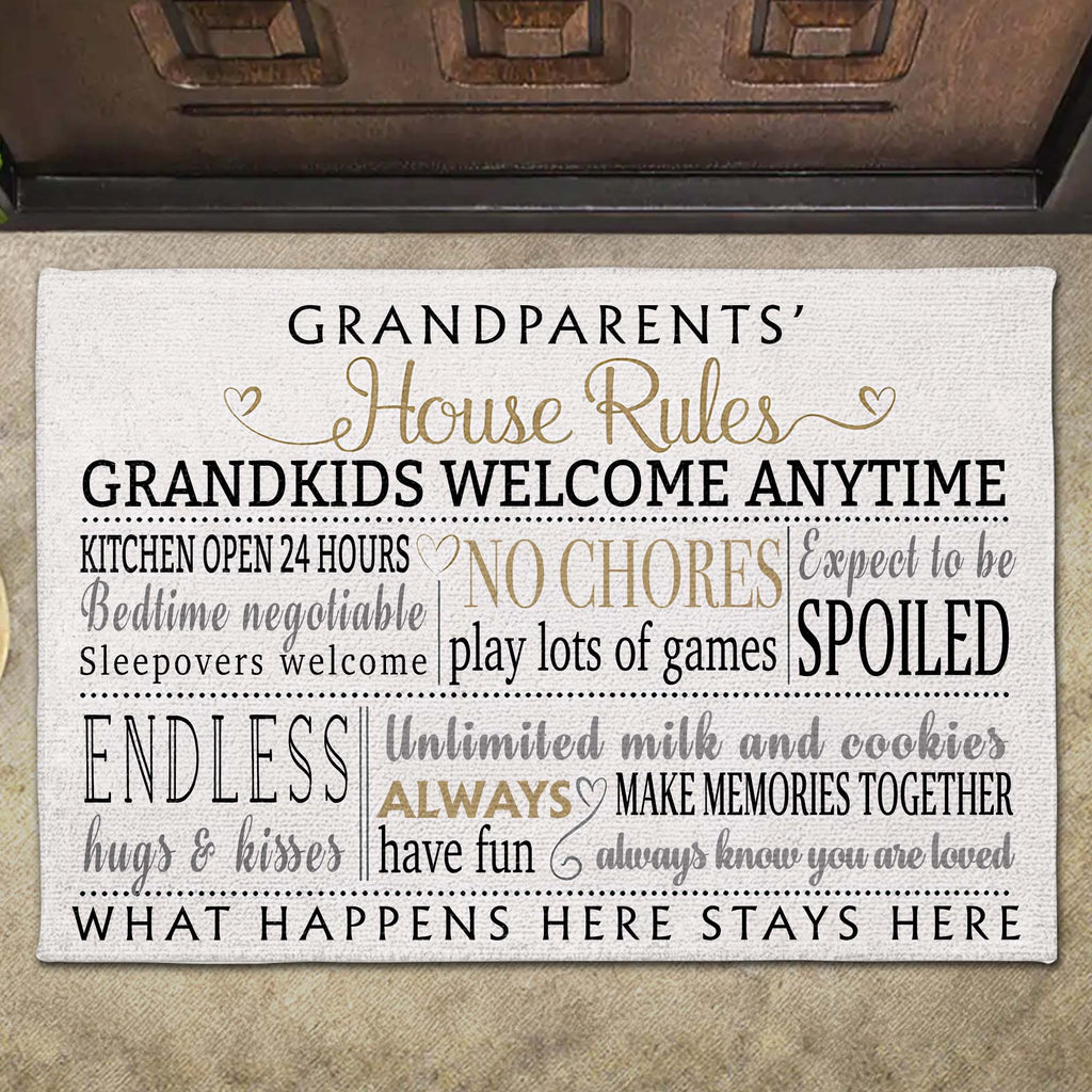 Grandparents House Rules Grandkids Welcome Anytime - Personalized Doormat for Grandma Grandpa