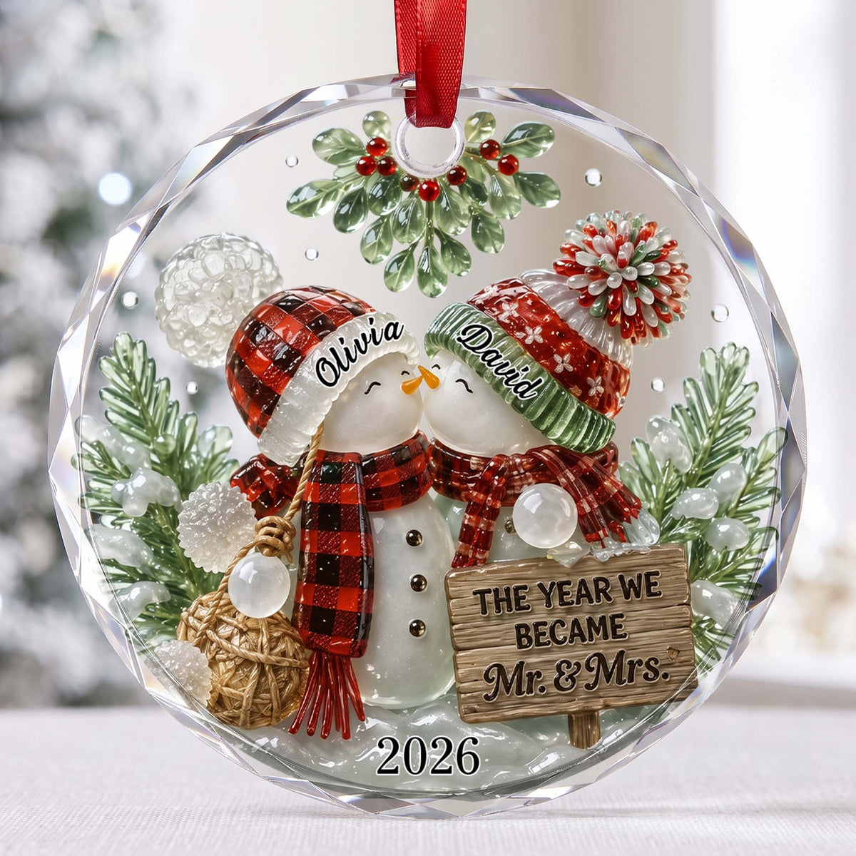 The Year We Became Mr. & Mrs. Personalized Glass Ornament - Custom Newlywed Couples Christmas Keepsake