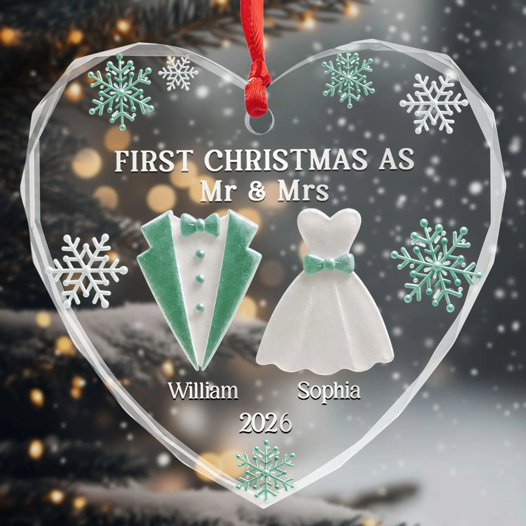 "First Christmas As Mr & Mrs" Personalized Glass Ornament - Custom Wedding Keepsake Gift  for Couples