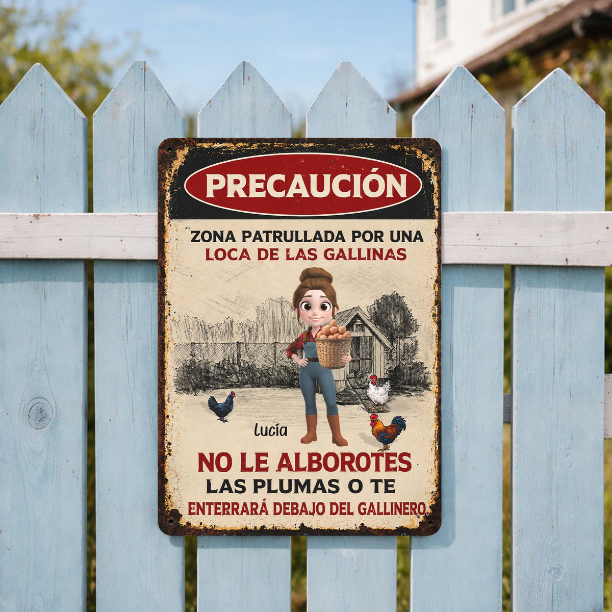 Precaución Zona Patrullada Por Una Loca De Las Gallinas - Personalized Metal Sign for Chicken Lovers Gift
