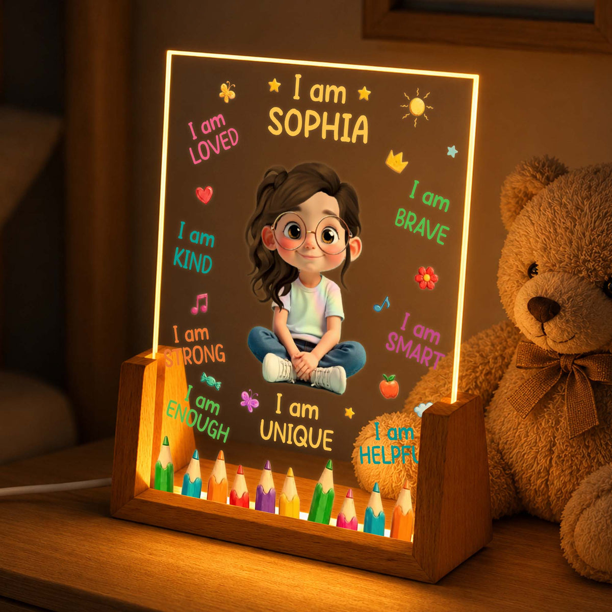I Am Loved Kind Strong Custom Name LED Night Light - Personalized Kids Affirmations Gift