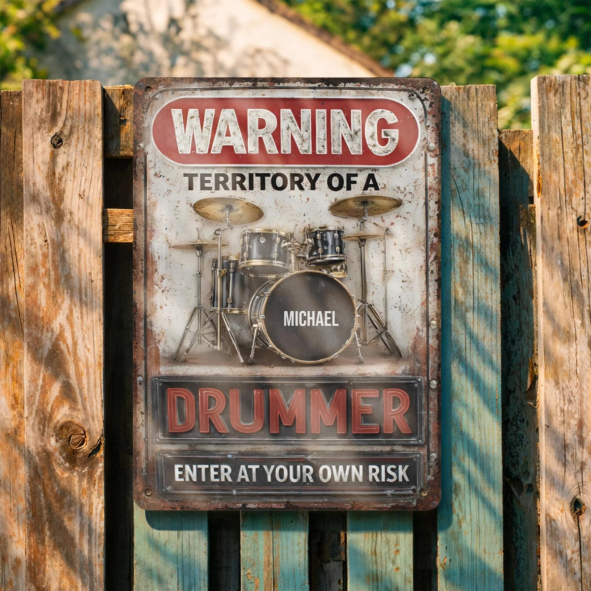 Warning Territory Of A Drummer Personalized Metal Sign - Custom Music Studio Wall Art Gift for Drummers & Musicians