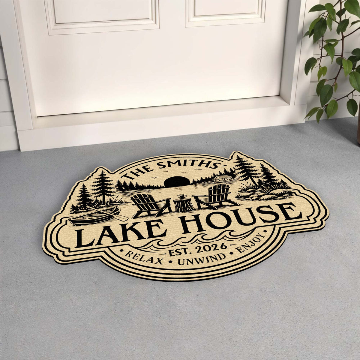 Lake House Relax Unwind Enjoy - Personalized Custom Shaped Doormat for Cabin Decor