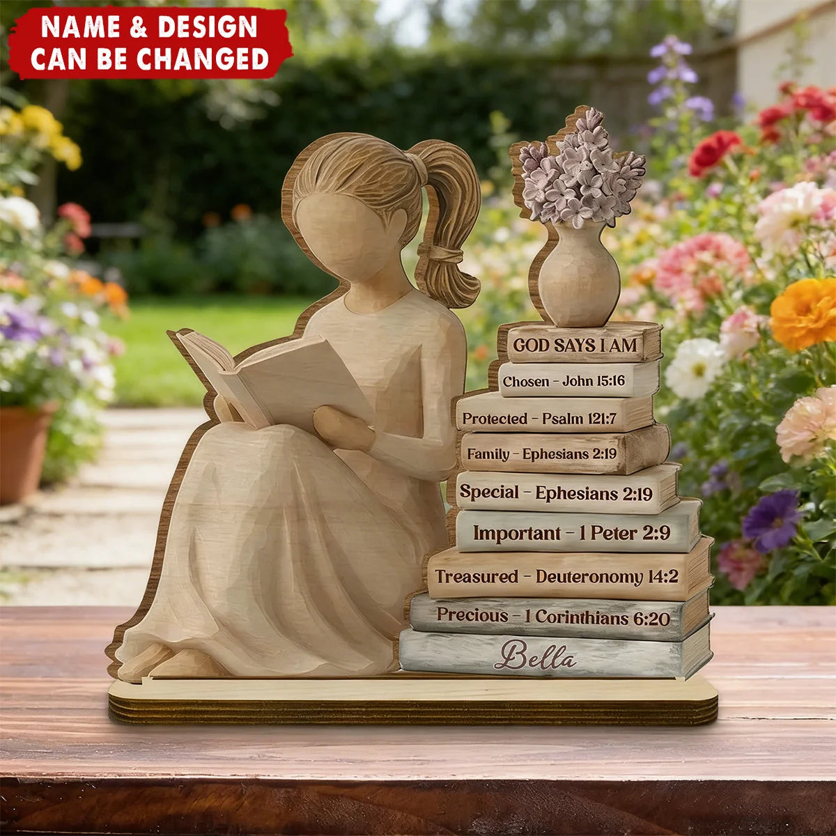 God Says I Am - Personalized Book Stack Wooden Plaque
