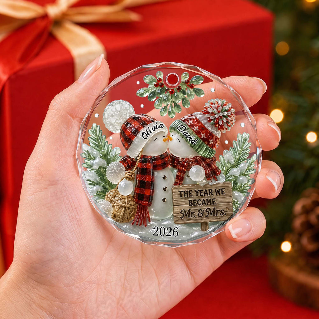 The Year We Became Mr. & Mrs. Personalized Glass Ornament - Custom Newlywed Couples Christmas Keepsake