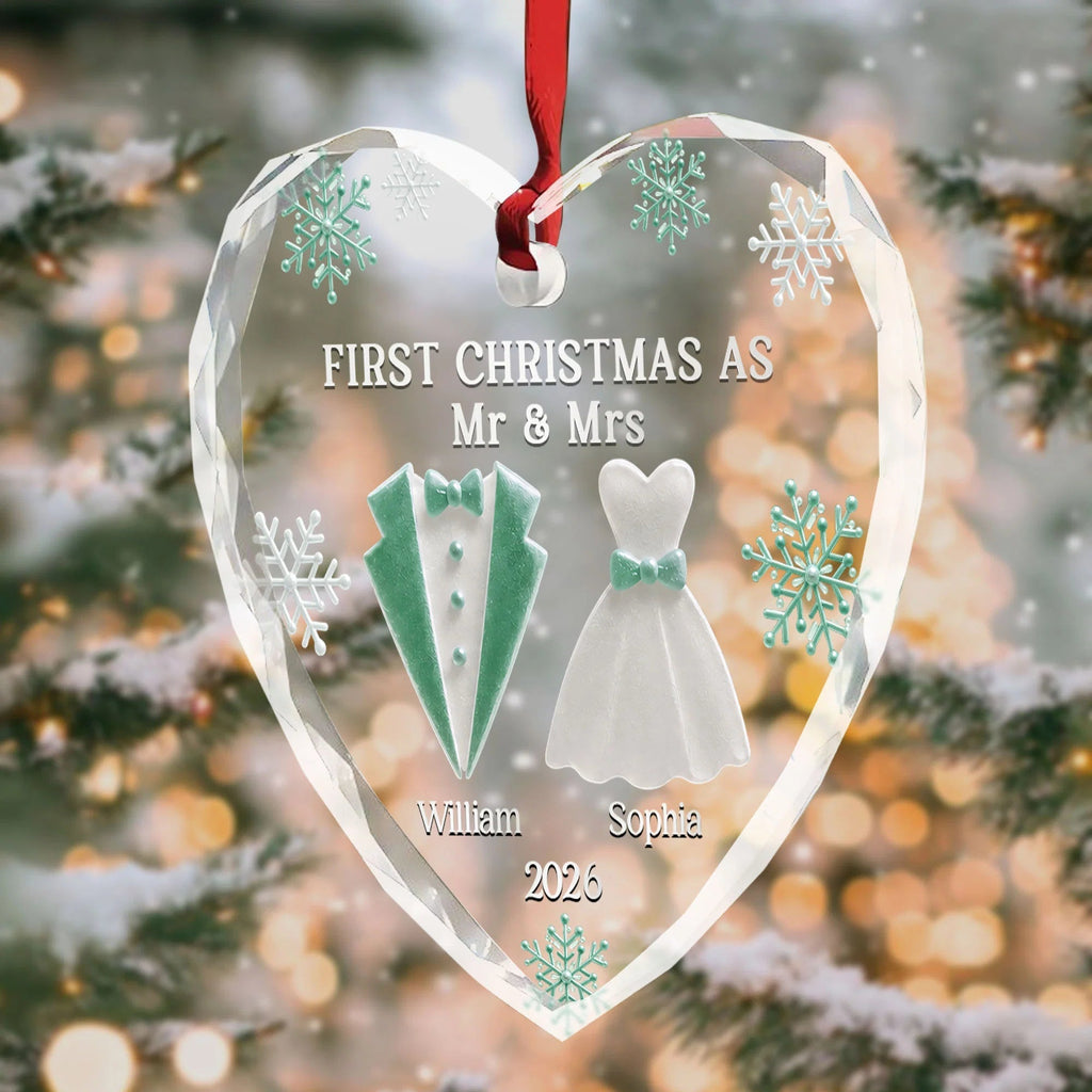 "First Christmas As Mr & Mrs" Personalized Glass Ornament - Custom Wedding Keepsake Gift  for Couples
