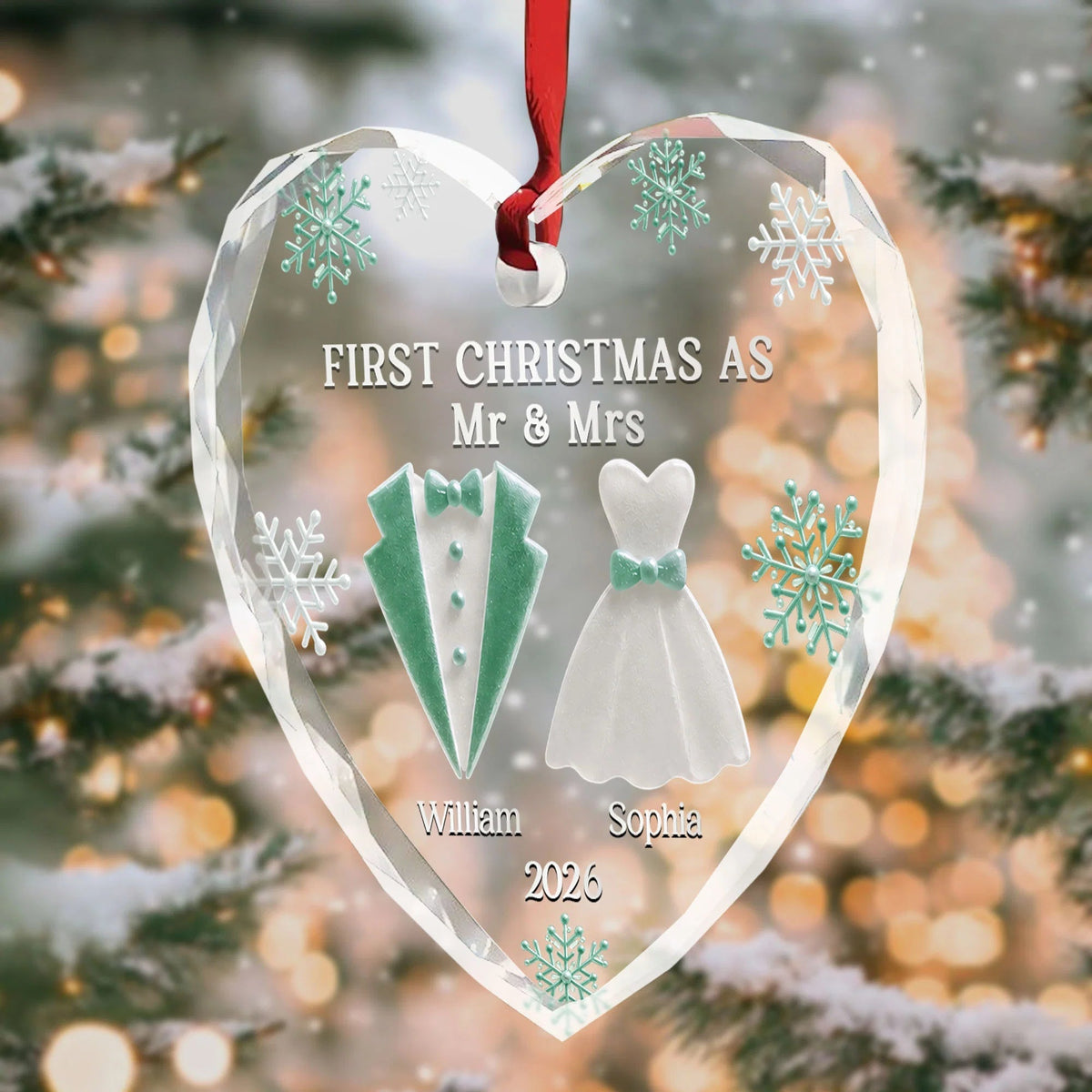 "First Christmas As Mr & Mrs" Personalized Glass Ornament - Custom Wedding Keepsake Gift  for Couples